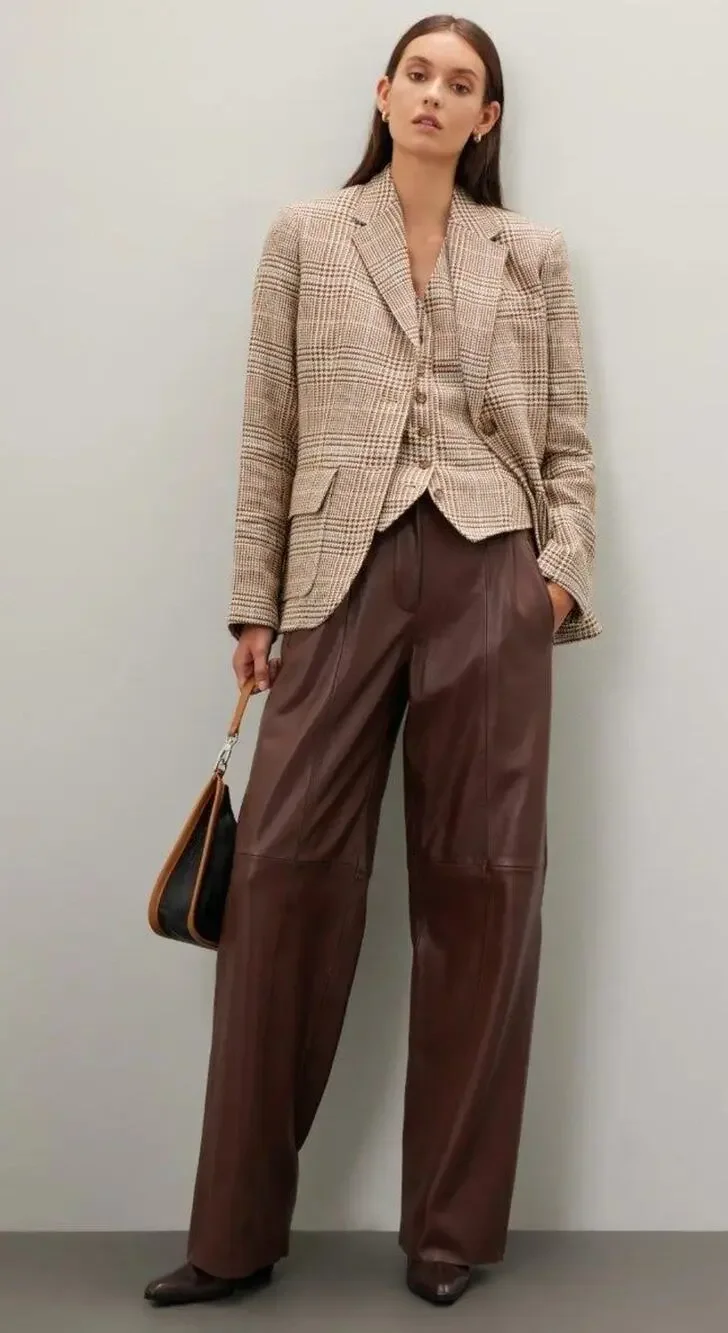 RTR sz 2 Veda deep chocolate brown leather pocketed dress trouser pants seamed